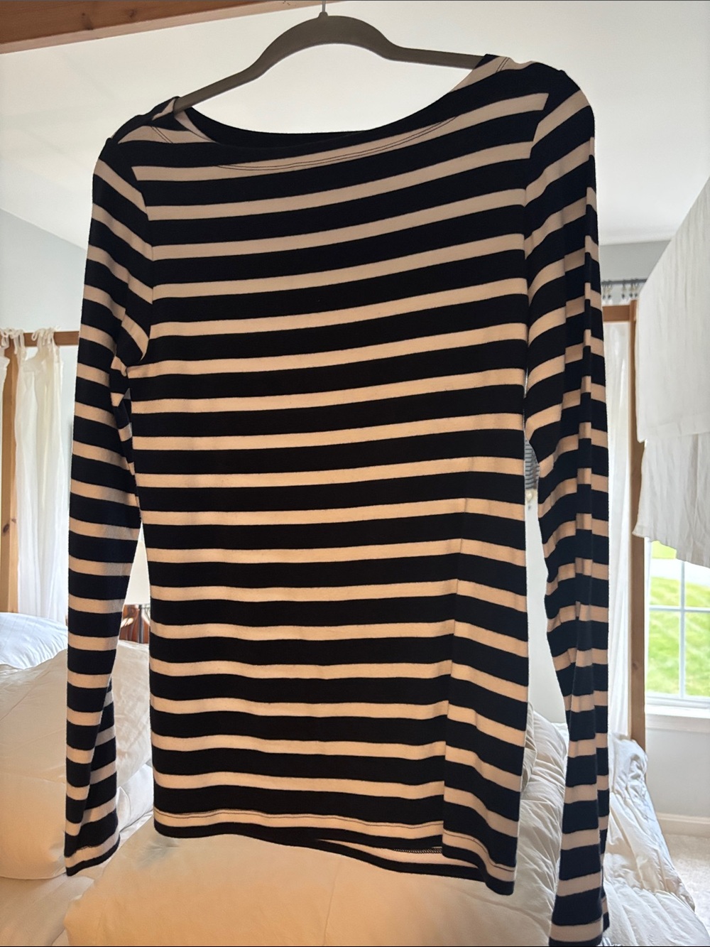 GAP Navy Blue and White Striped Long-Sleeve Top